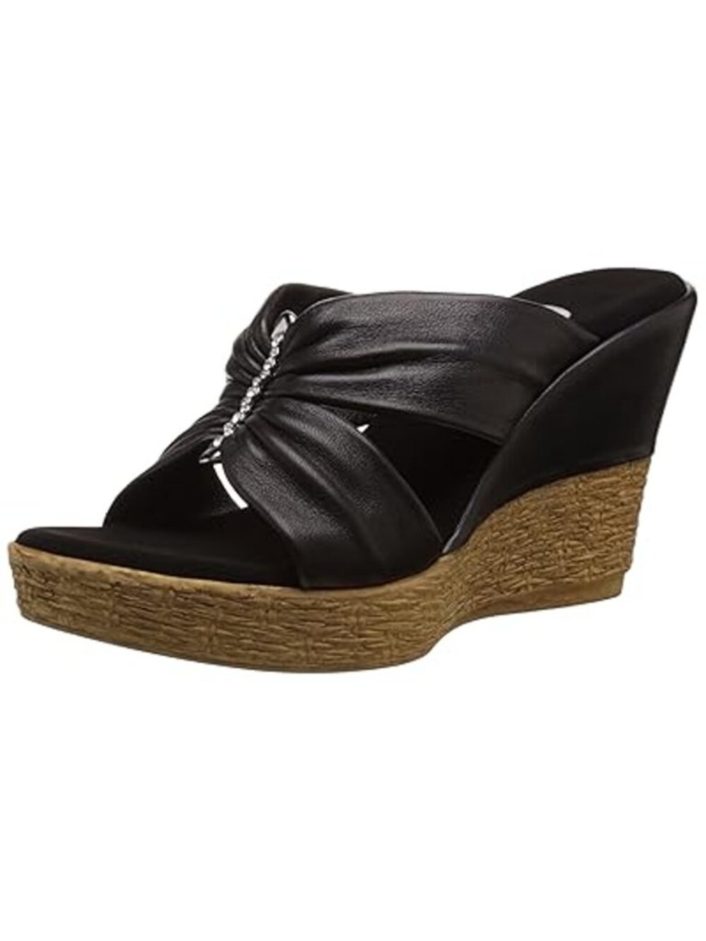 Onex Trinity Black Leather Wedge Sandals Soft Footbed USA Size 7 Rhinestone